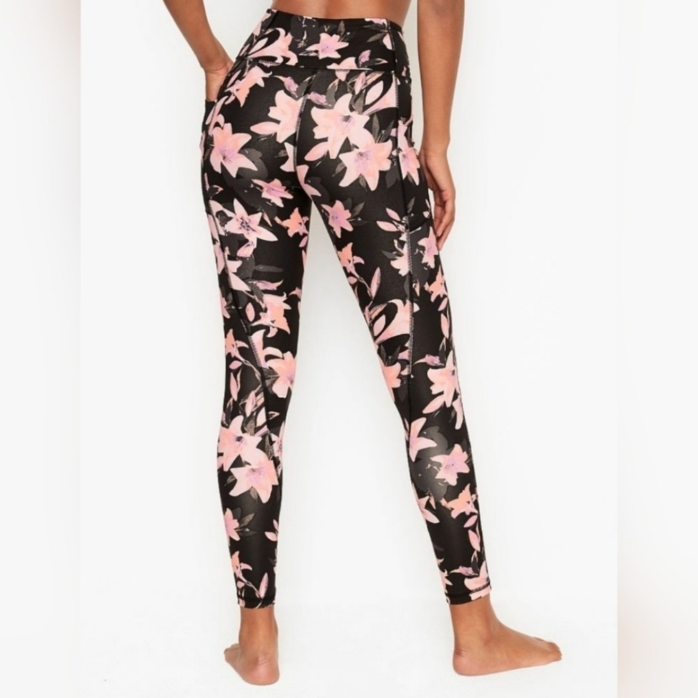 Victoria's Secret Side Pockets Black & Pink Yoga Lilly Leggings, 12, NWOT